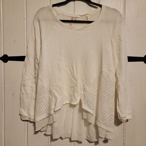 Red Camel White Boho Long Sleeve Tunic Layered Ruffle Hem Romantic Blouse Size L
